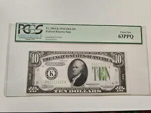 FR�B 2004-K LGS 1934 $10 �_���X FRN ���C�� �O���[�� PCGS 63 PPQ S/N K02371316A