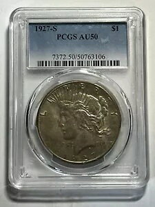 1927 S Peace Silver Dollar $1 PCGS AU50 Key Date Nice Pleasing Coin