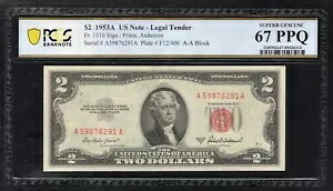 FR�B 1510 1953-A $2 �@��ʉݕč����� PCGS ������� UNC-67PPQ