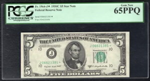 FR�B 1964-J* 1950-C $5 *�X�^�[* FRN �J���U�X�V�e�B�A�~�Y�[���B PCGS ��Ζ�����-65PPQ