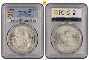 �`�F�R�X���o�L�A �V���o�[ 500 �R���� UNC �R�C�� 1983 KM#112 �v���n���� PCGS MS67