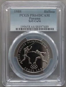 �p�i�} Cu-Ni �v���[�t 1 �o���{�A �R�C�� 1988 �N X#5 �t�F���V���O PCGS PR64 �g�b�v �|�b�v??