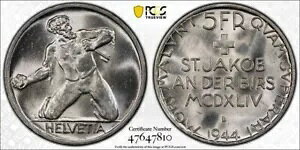 1944-B �X�C�X St. Jakob 5 Fr 5 �t���� PCGS MS65