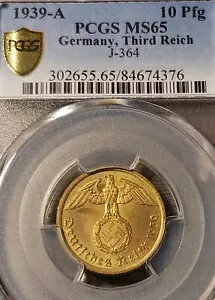 PCGS MS65 1939-A �h�C�c 10 Reichspfennig J-364 GEM BU 10Pfg �x������������