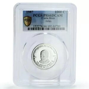 コスタリカ 1000 コロンズ オスカー アリアス大統領 ノーベル賞 PR66 PCGS Ag コイン 1987