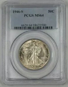1946-S �E�H�[�L���O ���o�e�B �V���o�[ �n�[�t�_���[ �R�C�� 50c PCGS MS-64 ���C�g�g�[�� 1A