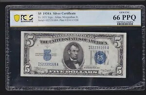 US 1934A $5 �V���o�[�ؖ��� FR 1651 PCGS 66 PPQ (169) 1/2 �A��
