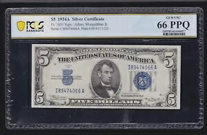 US 1934A $5 �V���o�[�ؖ��� FR 1651 PCGS 66 PPQ GEM CU (066)