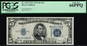 $5 1934C �V���o�[�ؖ����B NA�u���b�N�B PCGS 66 PPQ�B�v���~�A���i���m�[�g