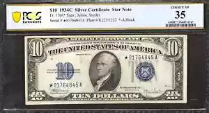 1934 C $10 �V���o�[�ؖ����X�^�[�m�[�g FR.1704* �W�����A���E�X�i�C�_�[ PCGS 35 VF (845A)