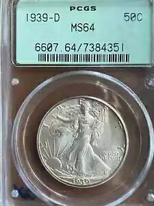 1939-D ウォーキング リバティ 50C PCGS MS64 ブリリアント 未流通