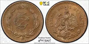 ���L�V�R 5 �Z���^�{�X Mo 1930�APCGS MS64 BN�B���t�̑ȉ~�`�́u0�v�B KM# 422�B�S�[���h�V�[���h�B