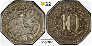 1918 10 PFG PCGS GENUINE AU DETAIL GERMANY EMPIRE FUNCK-470.1 Fe IRON