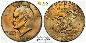 1974-D MS66 �A�C�[���n���[ (�A�C�N) �h�� PCGS �J���t���ȃS�[���h �g�[�j���O Trueview + �r�f�I