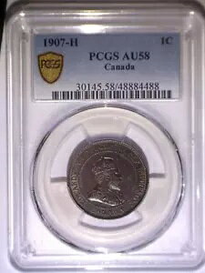 1907-H PCGS AU58 �J�i�_ ���[�W 1 �Z���g - �S�[���h �V�[���h �z���_�[ - �y�j�[ - 1C - CAN