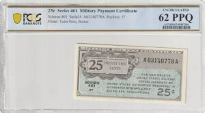 �R���x�����ʉ� 1946 �N 25 �Z���g PCGS �F�莆�� UNC 62 PPQ 461
