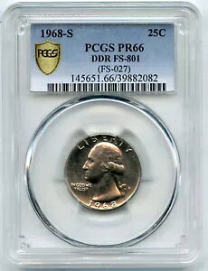 1968-S ���V���g�� �V���o�[ �N�H�[�^�[ PCGS PR 66 �F�� DDR FS801 �R�C�� - A290