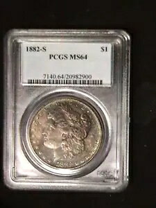 1882-S ���[�K�� �V���o�[ �_���[ PCGS MS64 �t�������X�^�[ �g�[��