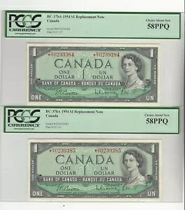 1954 Bea/Ras $1 Repl Notes SN#*H/Y 0239384 & 5 / PCGS**AU-58 PPQ**BC-37bA 2 Seq