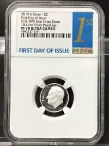 NGC 1st LABEL 2019-S 10c PF70 ULTRA CAMEO FDOI ~ FIRST .999 �V���o�[ �_�C��