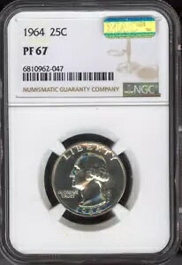 1964 �v���[�t ���V���g�� �V���o�[ �N�H�[�^�[ 25C NGC PF67 MAC �i��