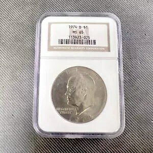 1974 D- NGC MS65 IKE EISENHOWER DOLLAR RC O[hF