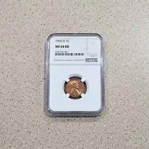 1969 D 1c �����J�[�� �y�j�[ �R�C�� NGC �O���[�h MS 64 RD �u�����Y �R�C�� KM# 201 �f���o�[������