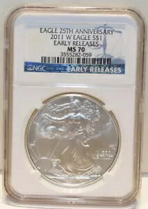 2011 W $1 �V���o�[ �A�����J�� �C�[�O�� NGC MS-70 ���������[�X 25th ANV