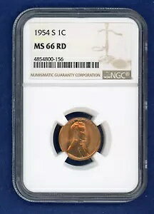 1954 S NGC MS66RD �����J�[�� �E�B�[�g �Z���g 1c �y�j�[ �č������� �R�C�� 1954-S MS-66 RD