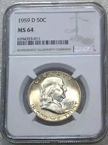 1959-D �t�����N���� �n�[�t�_���[ NGC MS64 90% FBL �t���X�e�B & �u���C�g���X�^�[ PQ #K127B