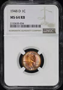 1948-D �����J�[�� �E�B�[�g �Z���g NGC MS-64 RB - �������܂�܂���!