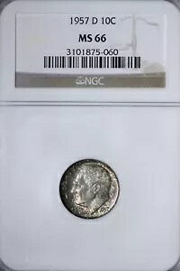 GEM BU 1957-D ���[�Y�x���g �V���o�[ �_�C�� NGC MS66 �v���e�B �g�[�� ���o�[�X OCI