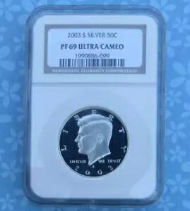 2003 S NGC PF 69 U-Cam �P�l�f�B �V���o�[ �n�[�t�_���[�A�v���[�t 69 �E���g�� �J���I 50C �R�C��