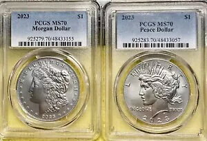 2023-P $1 ���[�K���ƃs�[�X �V���o�[ �_���[ 2 �Z�b�g MS70 �{�b�N�X COA �t��