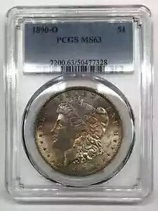 1890年 O モーガン シルバー ダラー PCGS MS-63 レインボー トーニング