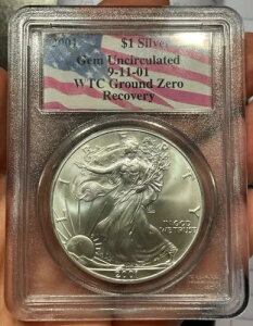 2001 �N���E�f�ՃZ���^�[ �A�����J�� �V���o�[ �C�[�O���� PCGS Ground Zero �ɂ�� GEM UNC �O���[�h�]��