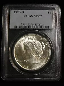 1923-D $1 �s�[�X �V���o�[ �_���[ �f���o�[�~���g PCGS MS62
