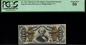 FR-1342 $0.50 �� 3 ���s �[���ʉ� 50 �Z���g - �O���[�� �o�b�N - PCGS 50