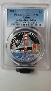 �p���I 2013 $5 / �S�[���f���Q�[�g�u���b�W / PCGS PR69 DCAM / �J���t���ȃV���o�[�̔������I