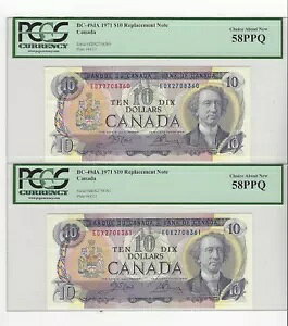 1971 BOC BC-49dA�A$10 Cro/Bou SN# EDX 2708360 & 61 PCGS AU-58 PPQ Repl Note