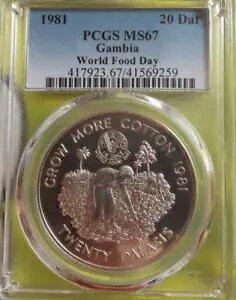 �K���r�A 20 �_���V 1981 �N FAO ���E�H�ƃf�[ �V���o�[ PCGS MS67 �ȉԂ͔̍|�𑝂₷