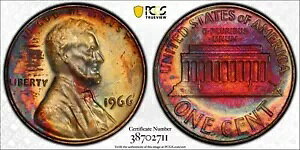 1966 リンカーン記念館セント ペニー グレード PCGS SMS SP64 素敵なレインボー トーニング