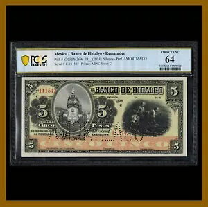 メキシコ 5 ペソ、1914 P-S305d M369r セリエ C 残りヒダルゴ PCGS 64