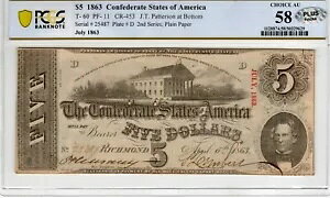 T-60 PF-11 1863 $5 ��R���� - PCGS-B Choice About Unc 58 - PLUS