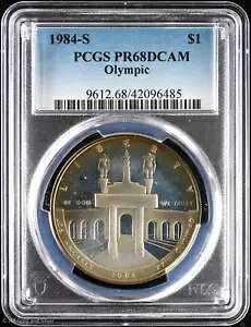 1984-S $1 �v���[�t �I�����s�b�N �R���� �V���o�[ �_���[ PCGS PR 68 DCAM |���F