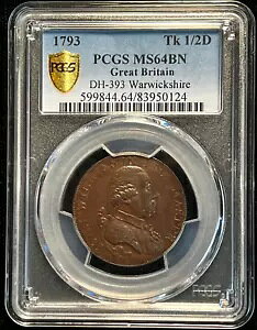 1793 �C�M���X DH-393 �E�H���b�N�V���[ 1/2 �y�j�[ �R���h�� �g�[�N�� PCGS MS64BN