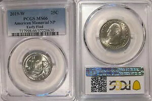 2019 W �A�����J�� �������A�� NP �N�H�[�^�[ 25c PCGS MS66 EARLY FIND �E�F�X�g �|�C���g
