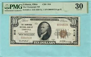 Urbana Ohio 916 $10 1929-1 Champaign Nat'l Bank VF-30(PMG):m̍ō $10 Grd