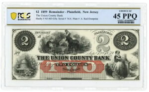 1859 Union County Bank, Plainfield, NJ $2 �c�� PCGS 45 PPQ W-2037 (59337)