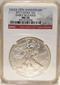 2011 $1 �V���o�[ �A�����J�� �C�[�O�� NGC MS-70 ���������[�X 25th ANV